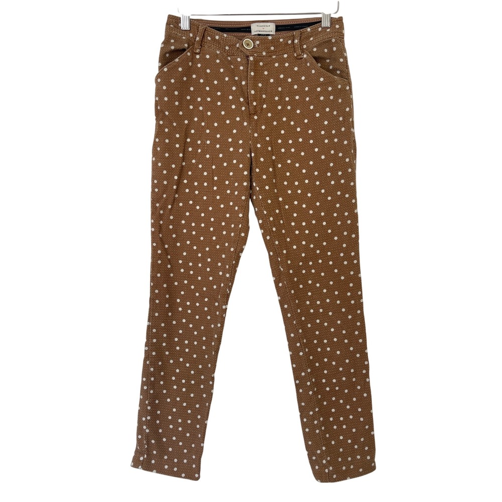 Anthropologie Essential Slim Polka Dot Brown Cotton‎ Blend Pants Women's Size 0
